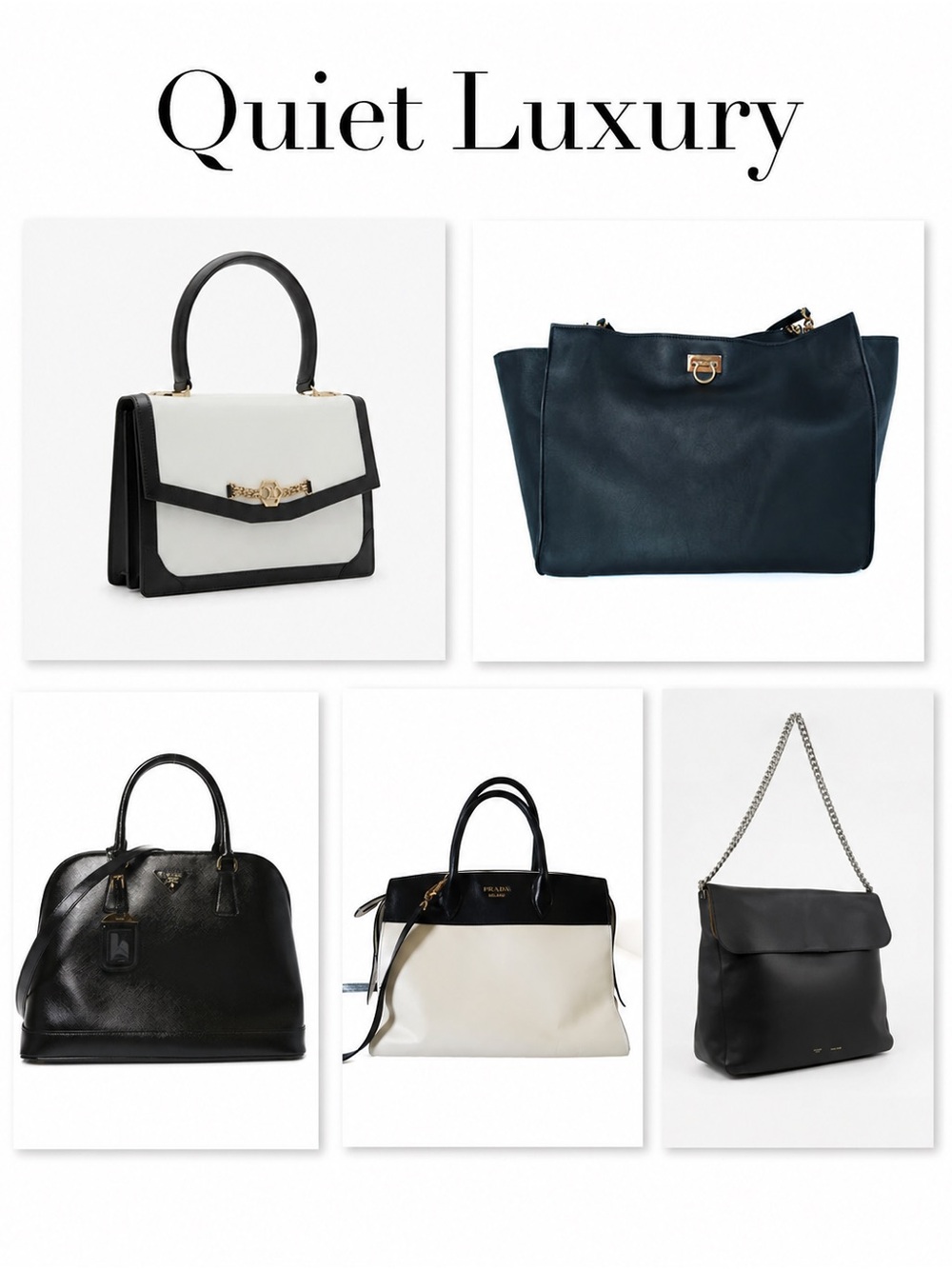 Quiet Luxury Two-Tone Black and White Top-Handle Bag